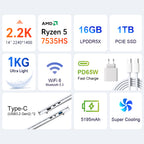 Ninkear S14 AMD Ryzen 5 6600H | 7535HS Ultra-Slim Lightweight Laptop for Mobile Work