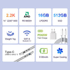 Ninkear S14 AMD Ryzen 5 6600H | 7535HS Ultra-Slim Lightweight Laptop for Mobile Work