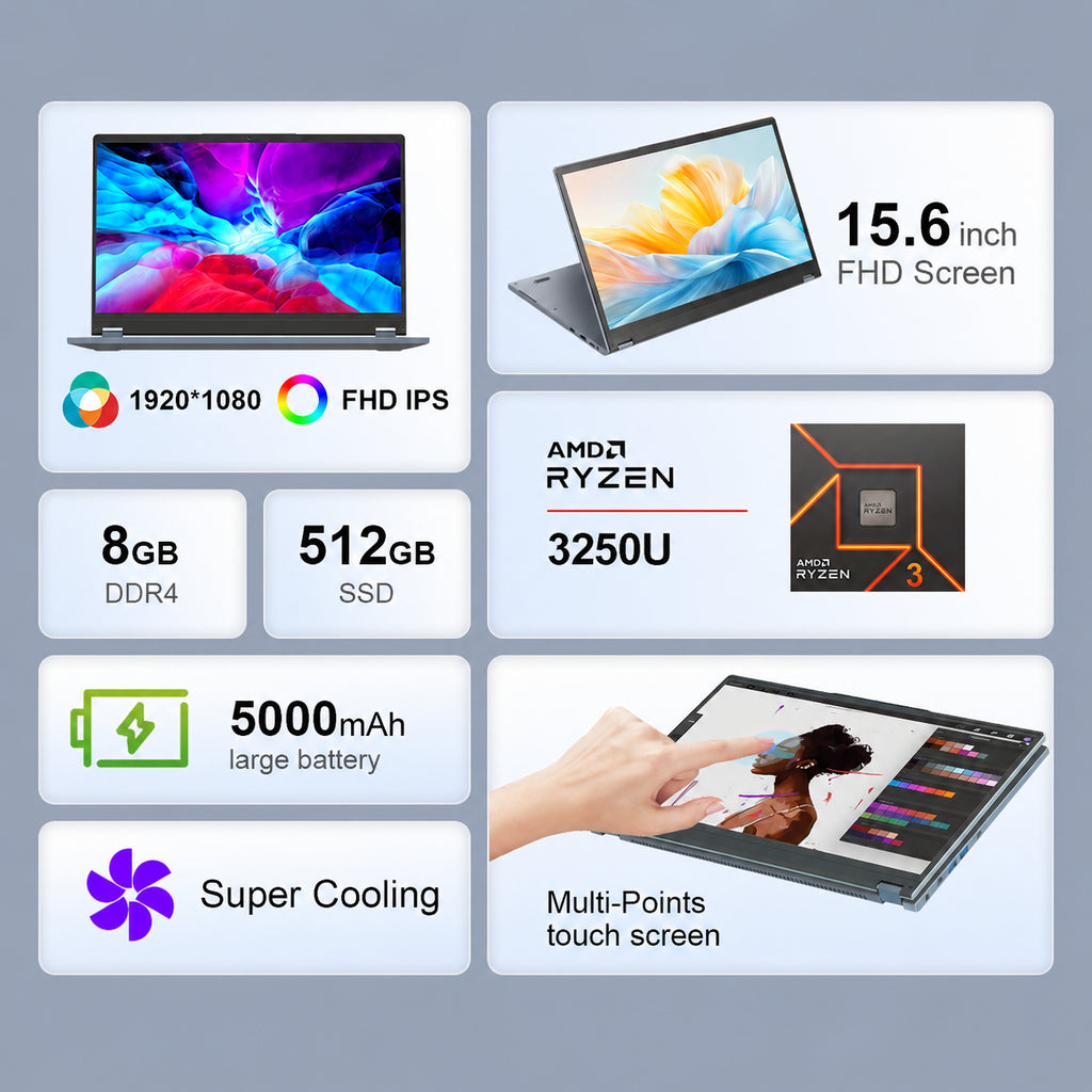Ninkear YBOOK 15 15.6 Inch 360° filp 2 in 1 Tablet Touch Screen Laptop