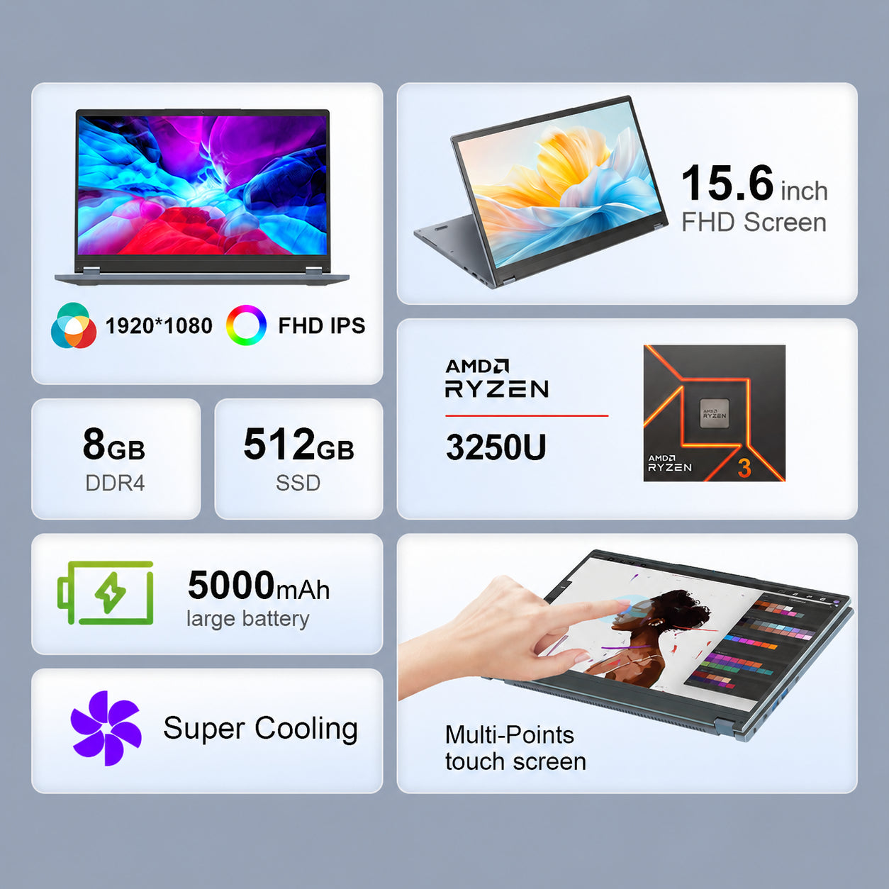 Ninkear YBOOK 15 15.6 Inch 360° filp 2 in 1 Tablet Touch Screen Laptop